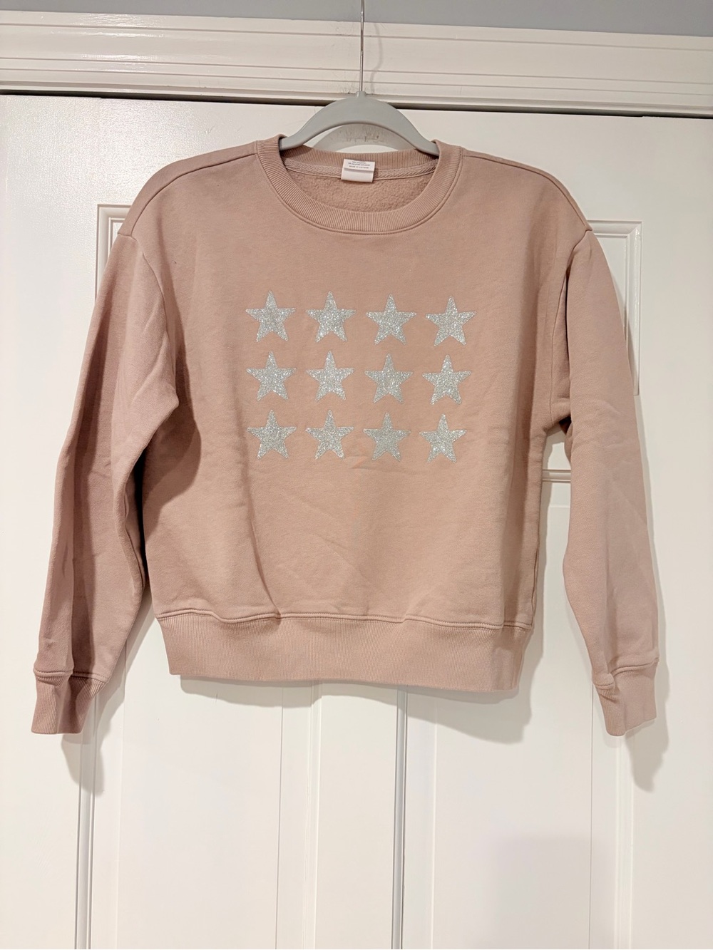 GAP Blush Pink Crewneck Sweater with Silver Glitter Stars